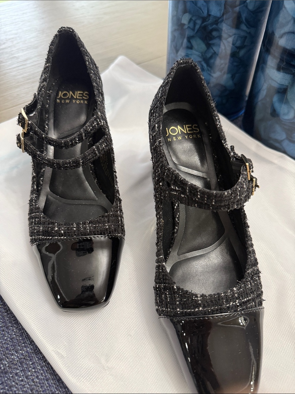 Jones New York Black Tweed and Patent Mary Jane Heels